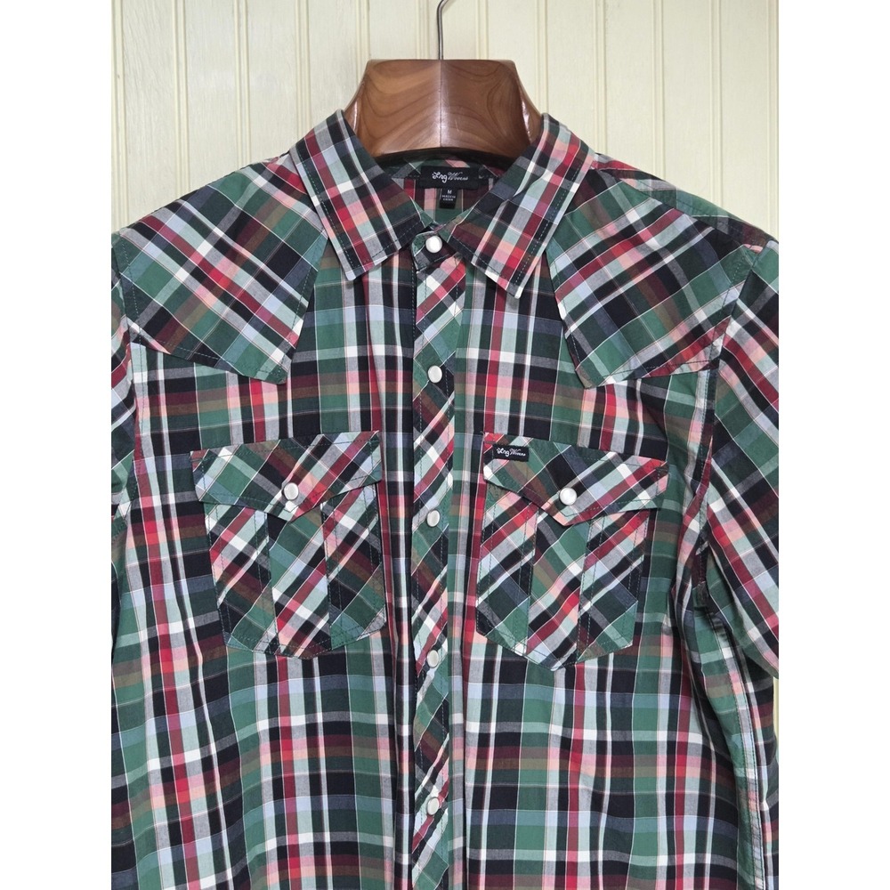 LRG Shirt‎ Mens Medium Multicolor Plaid Short Sleeve Western Snap Front Casual
